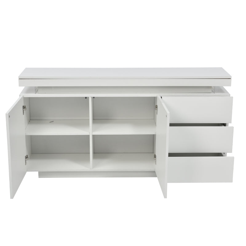 Sideboard Schrank Modern Wohnzimmer Beistellschrank Standschrank Kommode Highboard Anrichte Möbel 2 Türen 3 Schubladen Hochglanz Sideboard mit LED Licht Grifflose 140x35x72.5cm - Weiß