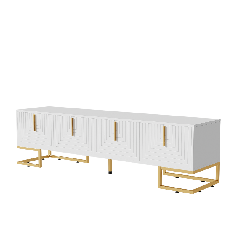 TV-Schrank, lowboard mit strukturierter Tür, TV-Möbel, goldenen Griffen und goldenen Füßen
