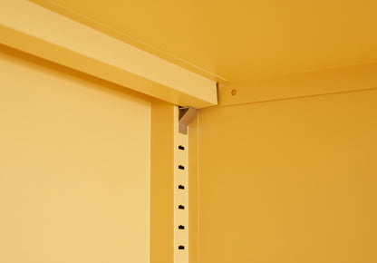 Yellow steel storage cabinet with adjustable shelves, waterproof and easy to clean, keeping your living room, bedroom or entryway tidy and organized