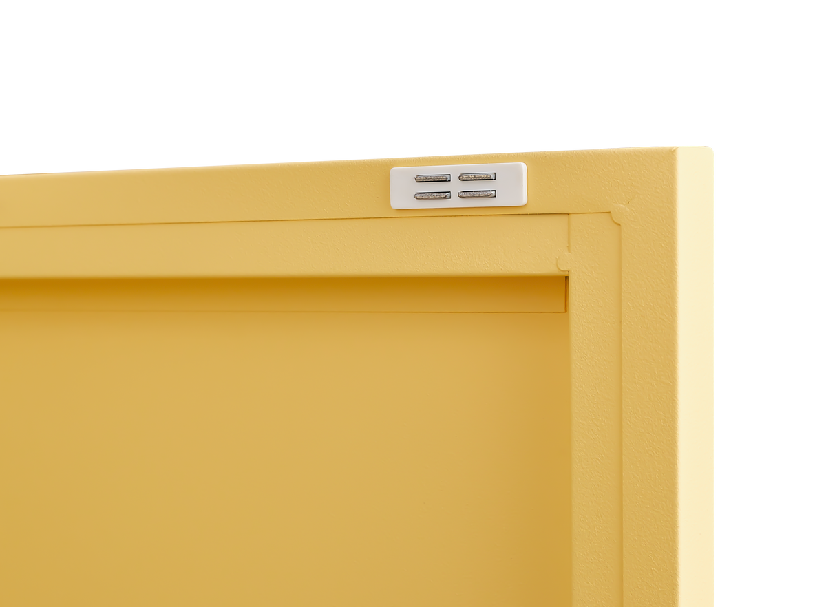 Yellow steel storage cabinet with adjustable shelves, waterproof and easy to clean, keeping your living room, bedroom or entryway tidy and organized
