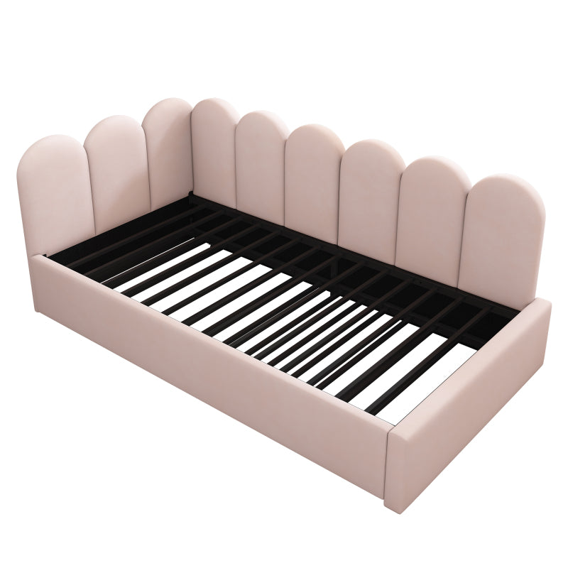 Polsterbett Daybett 90x200cm,Tagesbett Schlafsofa mit Ausziehbett 90x190cm, Kinderbett mit Lattenrost, Samt, Rosa, ohne Matratze