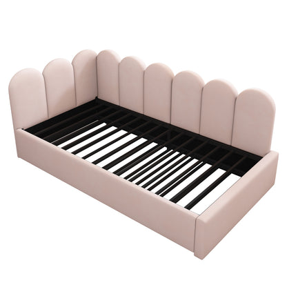 Polsterbett Daybett 90x200cm,Tagesbett Schlafsofa mit Ausziehbett 90x190cm, Kinderbett mit Lattenrost, Samt, Rosa, ohne Matratze