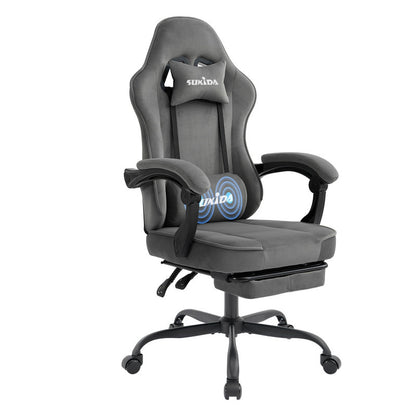 Gaming Stuhl Stoff, Ergonomischer Gaming Chair mit Fußstütze, Verstellbarer Racing Computerstuhl mit Lordosenstütze, Grau Ergonomisch PC-Stuhl