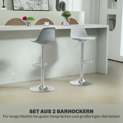 Barhocker 2er Set, Gepolstert Barstuhl mit Stahlgestell, Lehne, Höhenverstellbar Küchenstühle mit Fußstütze 360° Drehbar, Grau