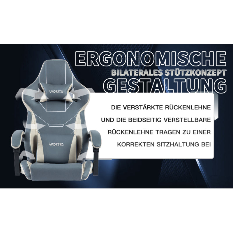 Gaming Stuhl Ergonomisch Gaming Chair Bürostuhl mit Fußstütze Racing Computerstuhl Höhenverstellbar Gepolstert Computerstuhl Lendenwirbelstütze Blaubeige