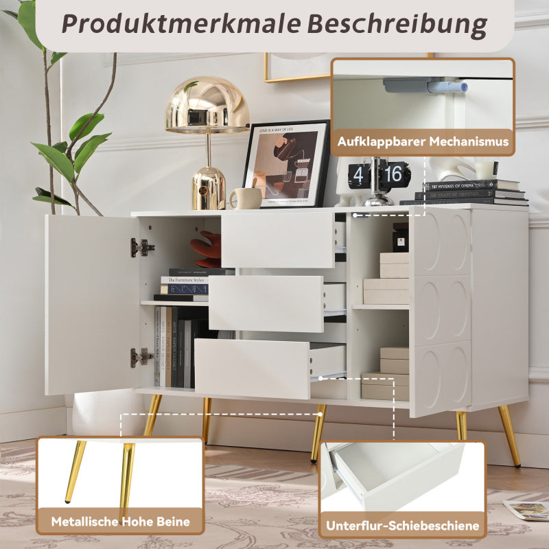 Kommode mit 3 Schubladen und 2 Türen, Kommodenschrank, für Schlafzimmer und Wohnzimmer, mit verstellbaren Regalen und Kippschutz, 120 x 40 x 78 cm, Weiß