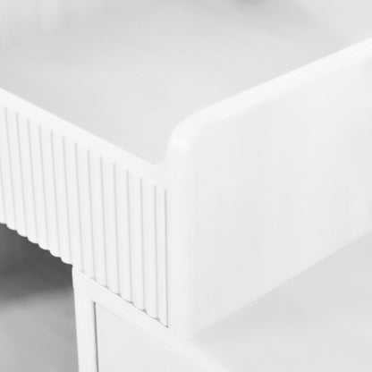 Kosmetiktisch-Set mit LED-Spiegel und 3-Farben-Beleuchtung, Schminktisch aus Holz mit 3 Schubladen und Seitenschrank, ausziehbares Design - Maße: B120/H90/T40 cm (ohne Hocker)