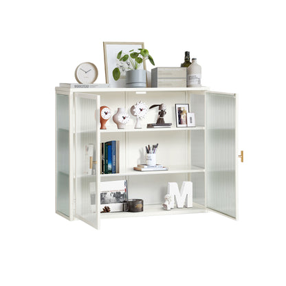 70CM Glastüren Moderner zweitüriger Wandschrank mit dreistufiger Lagerung für Eingangsbereich Wohnzimmer Badezimmer Esszimmer(White)