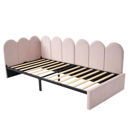 Polsterbett Einzelbett mit Schubladen Stauraumbett Samt Daybett Tagesbett Schlafsofa 90x190cm mit Lattenrost Jugendbett und Erwachsene Kinderbett,Rosa(Ohne Matratze)