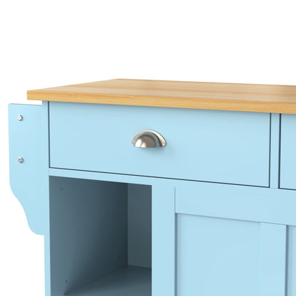 Esswagen/Anrichte, 112x40(70)x94 cm, Blau, Klappbare Massivholzoptik-Arbeitsplatte, mit Ablagetür, Rollen & Auswechselbaren Massivholzfüßen, für Küche & Esszimmer
