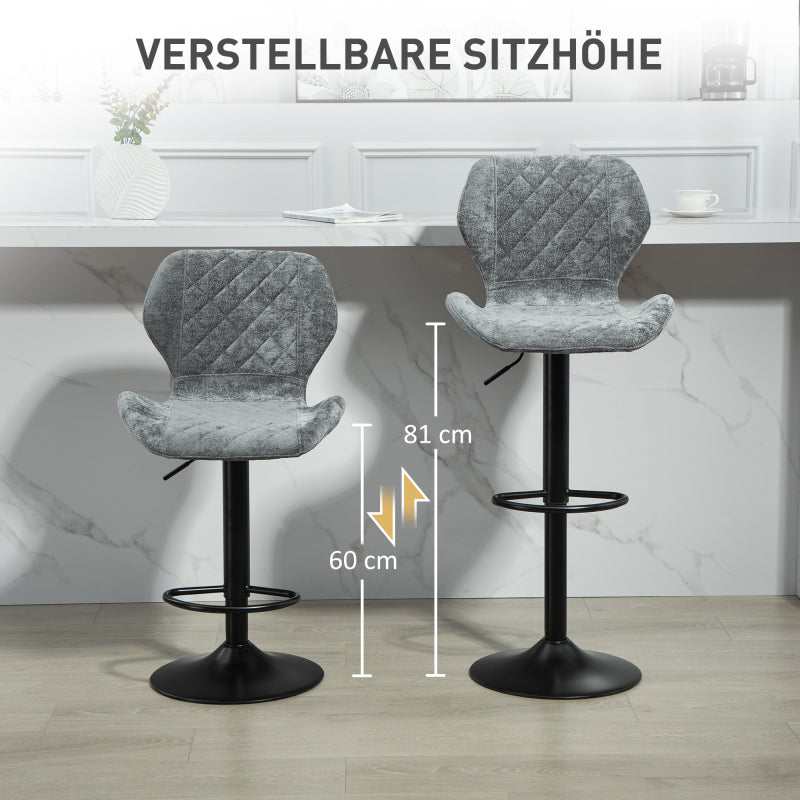 Barhocker 2er-Set, Gepolstert Barstuhl mit Lehne, 360° Drehbar Tresenhocker, Dunkelgrau