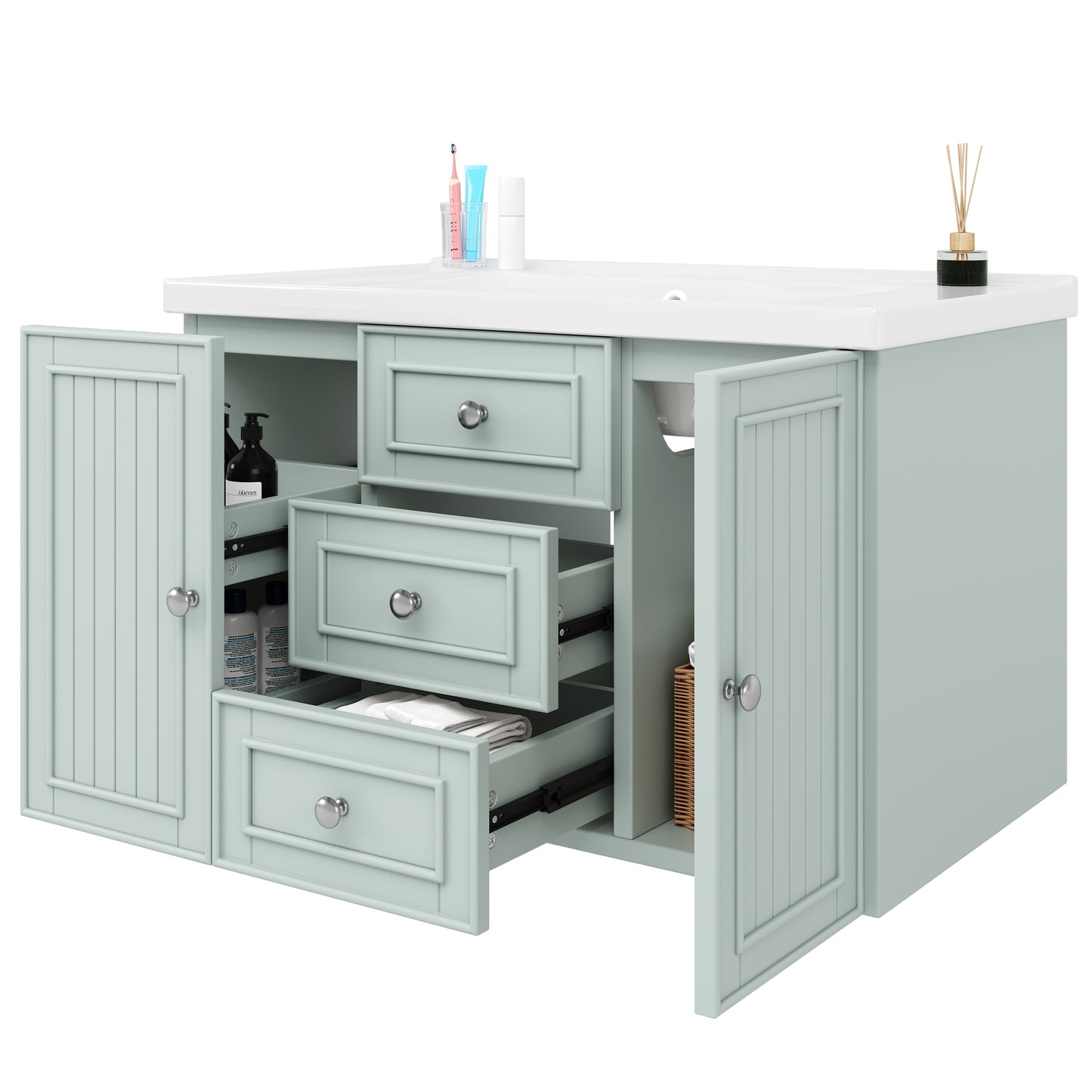 Badezimmerschrank mit waschbecken,Grün