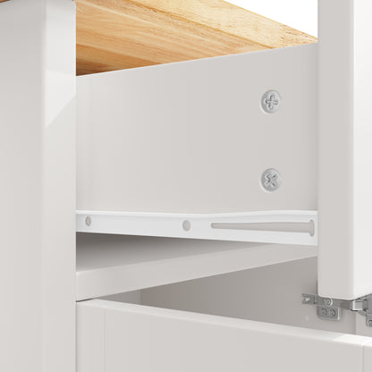 Kücheninsel mit Rollen & Glastüren, klappbare Arbeitsplatte, mobiler Servierwagen mit Schublade & Regal, Küchenwagen Weiß & Holzoptik
