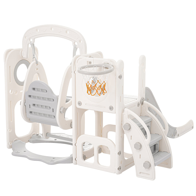 5 in 1 Kinderrutsche, bestehend aus Rutsche, Schaukel, Unterschrank, Basketballkorb und Treppe - HDPE (exkl. Ozeanball)