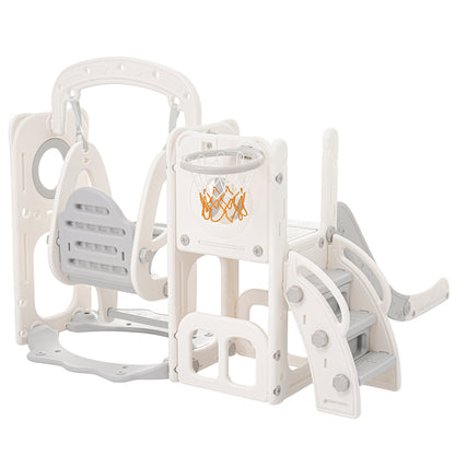5 in 1 Kinderrutsche, bestehend aus Rutsche, Schaukel, Unterschrank, Basketballkorb und Treppe - HDPE (exkl. Ozeanball)