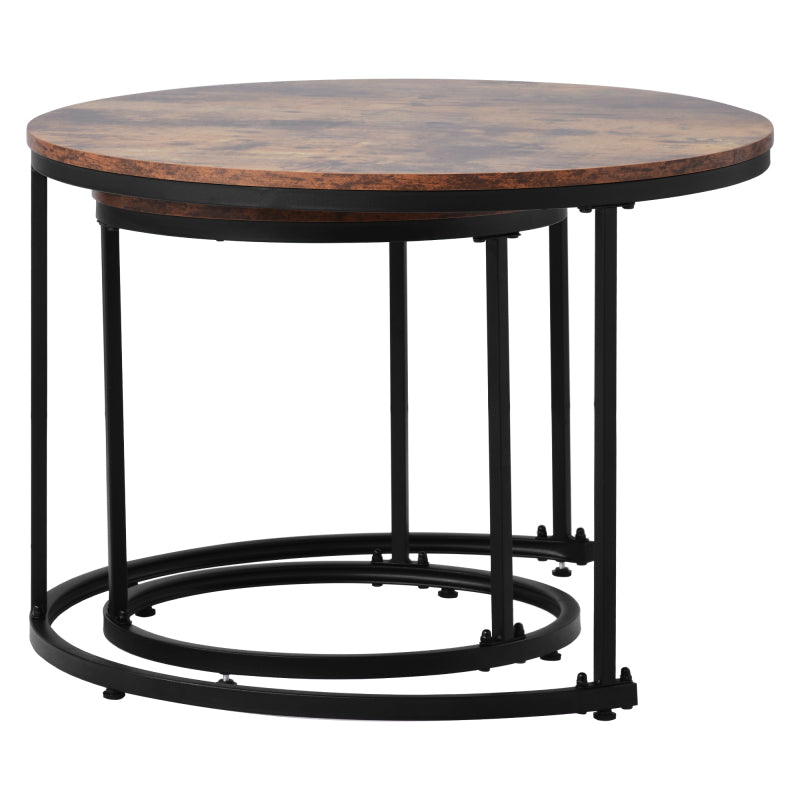 Runder Couchtisch 2er Set Satz Couchtisch Wohnzimmer Runder geschachtelter Beistelltisch 2 Runder Beistelltisch (Braun)