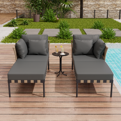 Gartensofa, Outdoor Loungesessel, Abnehmbarer und Modularer Garten Loungesessel, Balkonmöbel-Set, Loungemöbel, Terrassenmöbel mit 4 Kissen, Couchtisch mit Abnehmbaren und Waschbaren Kissen, Grau