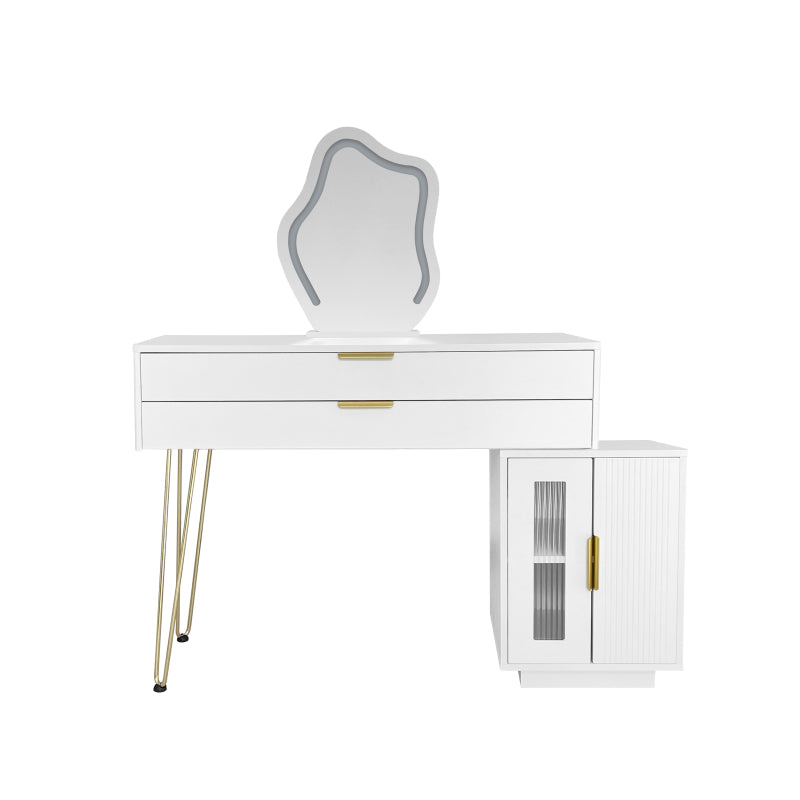 Schminktisch mit LED-beleuchtetem Spiegel, Weißes Schminktisch-Set mit ausziehbarem Design, moderner Kosmetiktisch für das Schlafzimmer  - Maße:B100/H78/T40 cm (ohne Hocker)