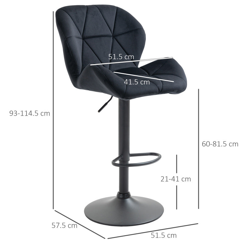 2er-Set Barhocker drehbare Barstühle mit Lehne höhenverstellbar Samt Touch Schwarz