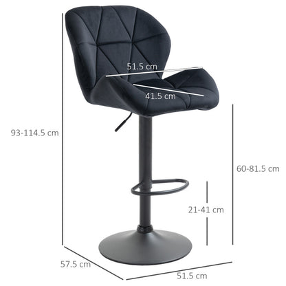 2er-Set Barhocker drehbare Barstühle mit Lehne höhenverstellbar Samt Touch Schwarz