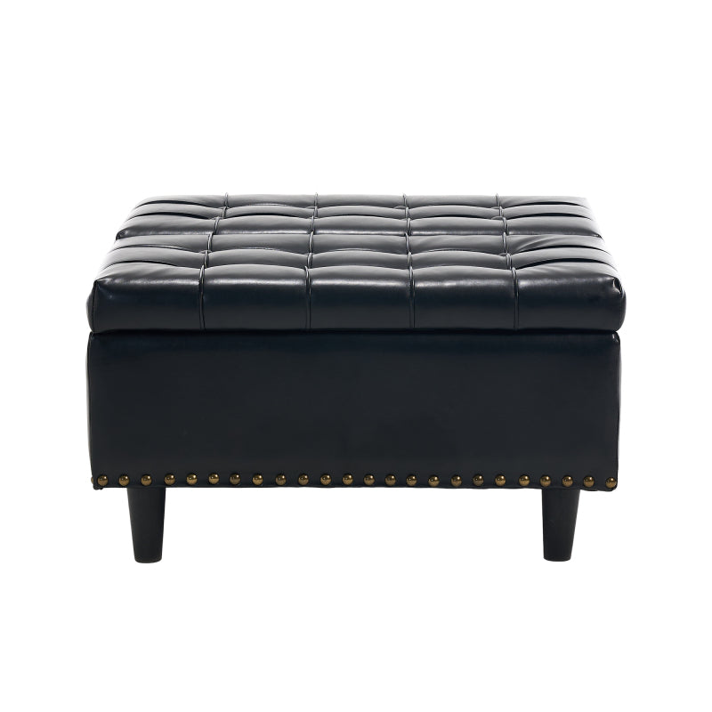 Großer quadratischer Aufbewahrungsstuhl, anhebbare Bank mit Stauraum, geeignet für Wohnzimmer Schlafzimmer Arbeitszimmer gepolsterte Aufbewahrungsbox(Black PU)