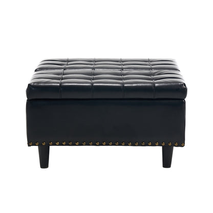 Großer quadratischer Aufbewahrungsstuhl, anhebbare Bank mit Stauraum, geeignet für Wohnzimmer Schlafzimmer Arbeitszimmer gepolsterte Aufbewahrungsbox(Black PU)