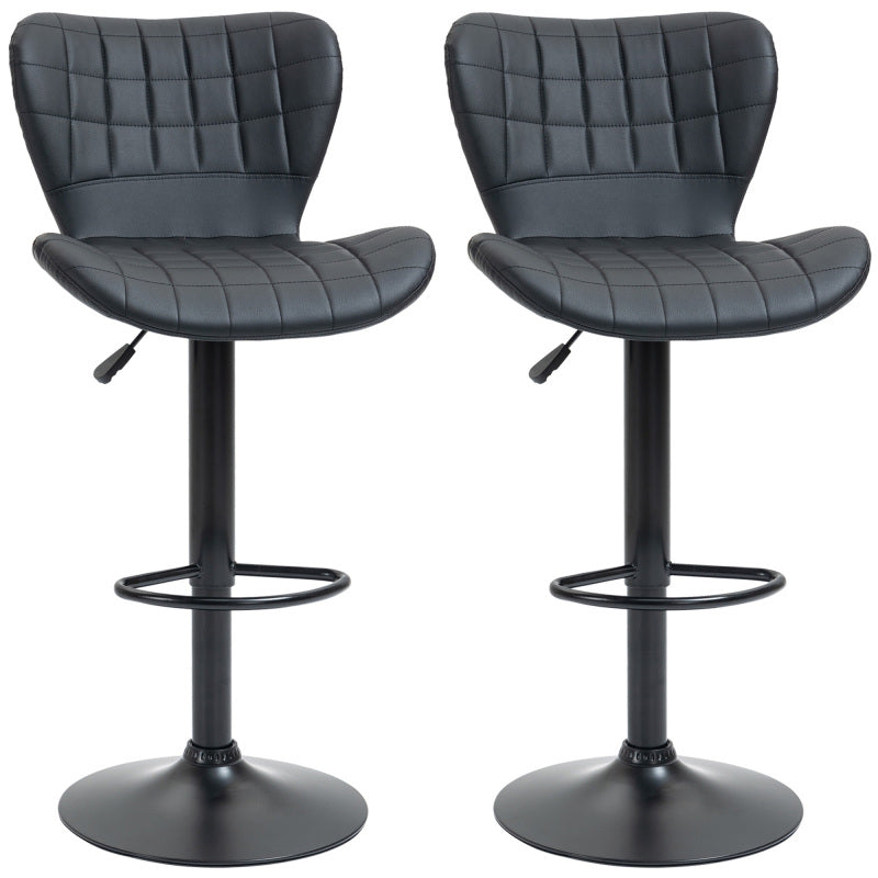 Barstuhl 2er-Set Retrodesign Höhenverstellbar 360° drehbar schwarzes Leder für Homeoffice