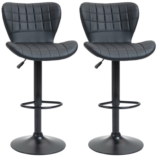 Barstuhl 2er-Set Retrodesign Höhenverstellbar 360° drehbar schwarzes Leder für Homeoffice
