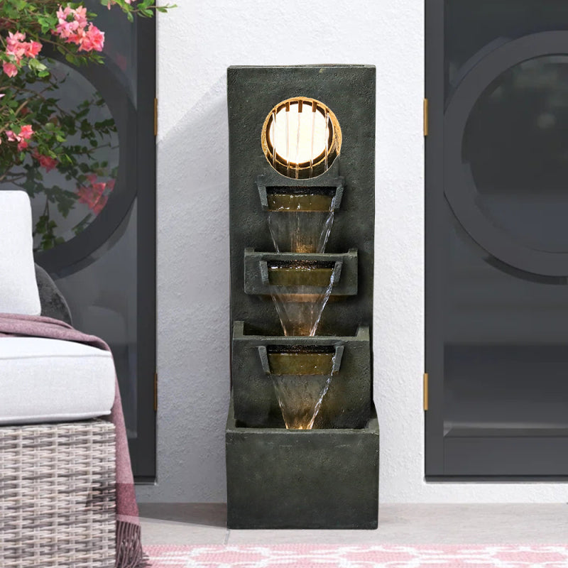 39.3inches High Modern Cascading Indoor/Outdoor Fountains and Waterfalls with LED Lights for Garden, Patio, Yard, and Deck Decor