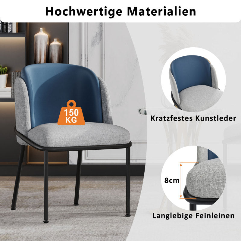 2 St Moderner Stuhl, Ideal für Wohnzimmer, Offene Bürofläche, Esszimmer, Grau+Marine