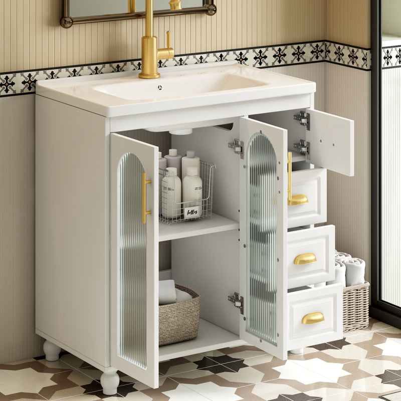 Badmöbel Einzel Waschtisch mit Unterschrank 80cm mit Keramik-Waschbecken,weiß