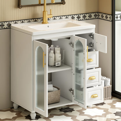 Badmöbel Einzel Waschtisch mit Unterschrank 80cm mit Keramik-Waschbecken,weiß