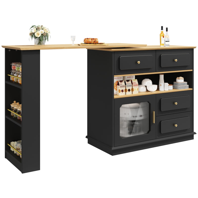Hochtisch Kücheninsel  Bistro Table (125-181×39×104.5cm) , 360° drehbare Essbar, Schwarz