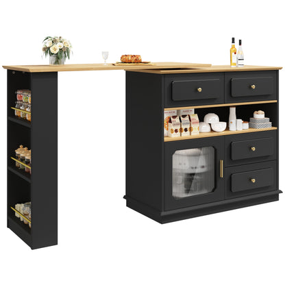 Hochtisch Kücheninsel  Bistro Table (125-181×39×104.5cm) , 360° drehbare Essbar, Schwarz
