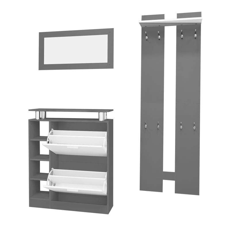 Wandgarderoben-Set 80 x 25 x 96.5 cm, inkl. Spiegel, 2 Wandpaneelen, einer Regalwand und einem Schuhschrank, Korpus anthrazitgrau matt, Flurmöbel, Flurtrockenständer, Flurgarderobe, Schuhwechsler-Set,