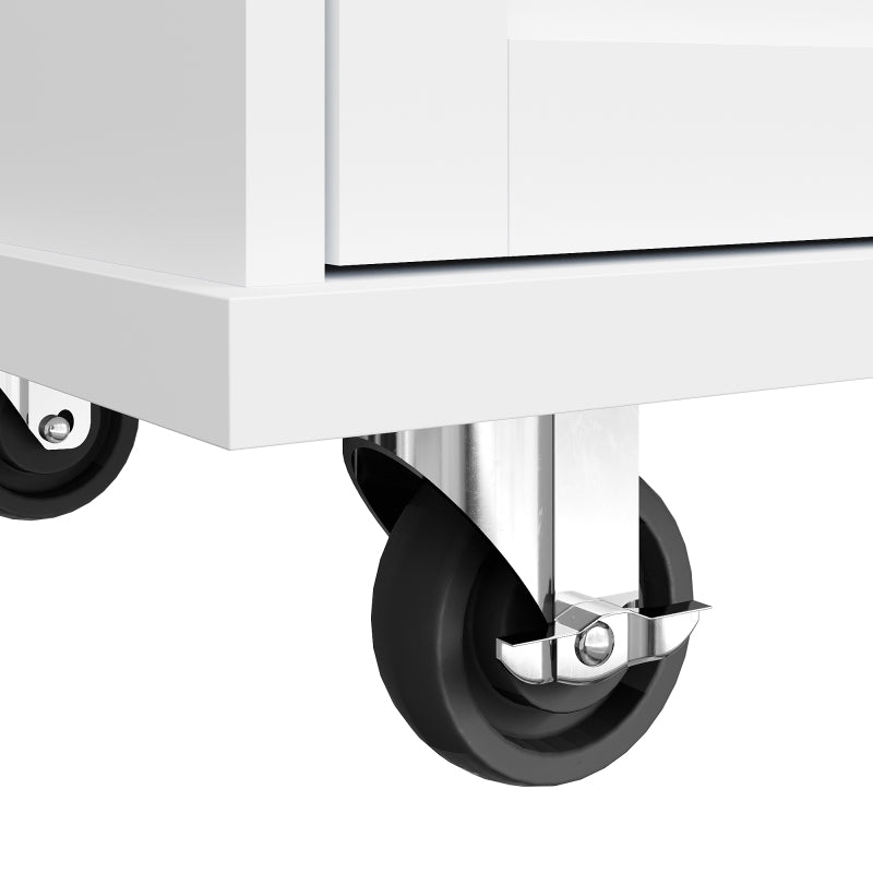 Speisewagen (134 x 46 x 92 cm), moderner und einfacher weißer Speisewagen, kombiniertes Schubladen-Aufbewahrungsschrank-Design, mobiles und festes Dual-Use-Design, geeignet für Privat- und Gewerbeküch