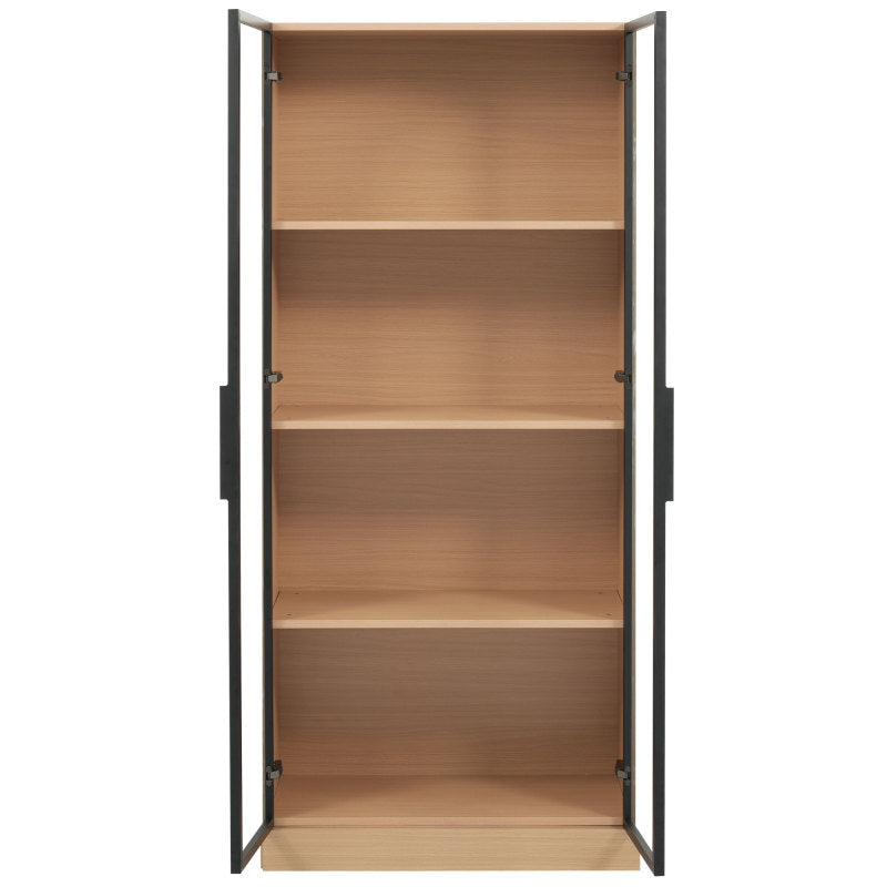 Glasvitrine, Eiche-Optik, 70×40×160 cm: LED-beleuchteter Vitrinenschrank mit gehärtetem Glas und Einlegeböden, ideal für Sammlungen, Bücher und Wein.