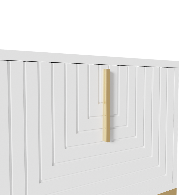 TV-Schrank, lowboard mit strukturierter Tür, TV-Möbel, goldenen Griffen und goldenen Füßen