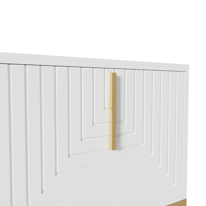 TV-Schrank, lowboard mit strukturierter Tür, TV-Möbel, goldenen Griffen und goldenen Füßen