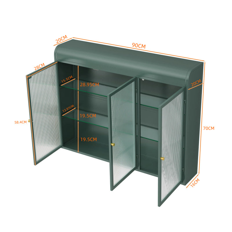 3 Door Arched Wall Mounted Glass Cabinets for Kitchen, Living Room and Bathroom(Dark green)