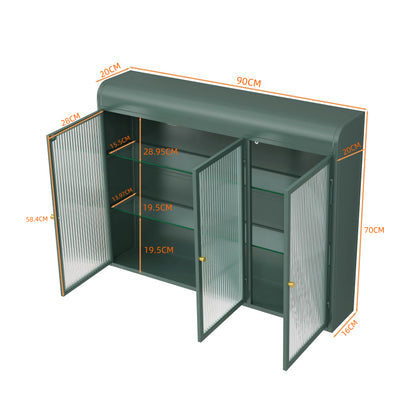 3 Door Arched Wall Mounted Glass Cabinets for Kitchen, Living Room and Bathroom(Dark green)