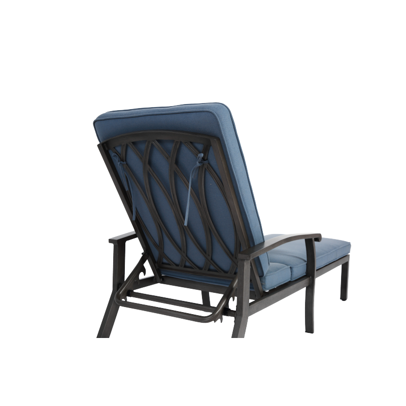 Lounge Patio Chair with Cotton Cushion, Adjustable Reclining Rust-Resistant Aluminum  Poolside Chaise Lounge Furniture, Waterproof Blue Cushion (1pc)