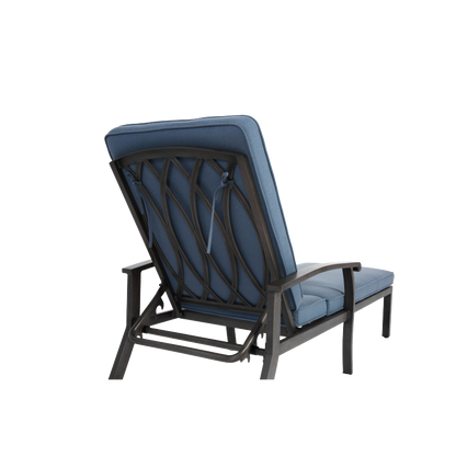 Lounge Patio Chair with Cotton Cushion, Adjustable Reclining Rust-Resistant Aluminum  Poolside Chaise Lounge Furniture, Waterproof Blue Cushion (1pc)