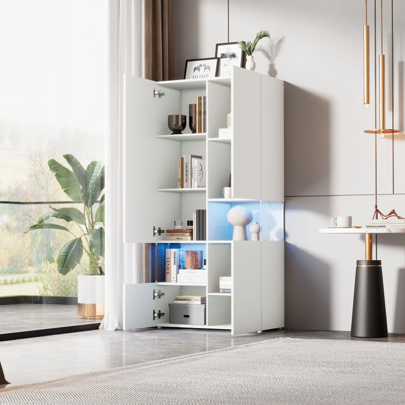 Vitrine mit LED-Beleuchtung, Hochschrank mit transparentes Acryl, für Wohnzimmer Büro Küche, offene Lagerung, Weiß