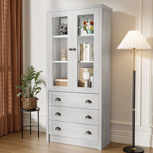 Moderner Highboard Schrank 80x34x171 cm, für Wohnzimmer, Büro & Flur