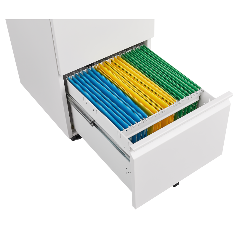 Metal 2 Drawer Mobile File Cabinet with Lock, Under Desk Office Steel Filing Cabinet, 25.6''H Legal/Letter Size Files Storage Cabinet,White