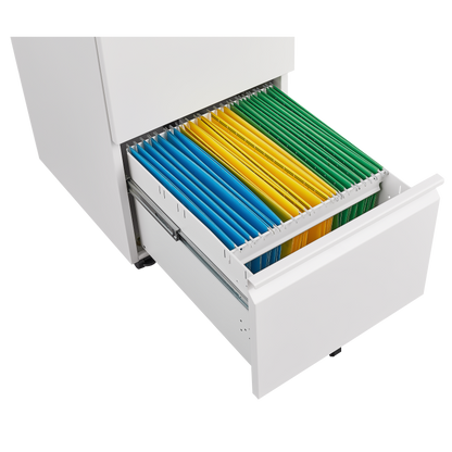 Metal 2 Drawer Mobile File Cabinet with Lock, Under Desk Office Steel Filing Cabinet, 25.6''H Legal/Letter Size Files Storage Cabinet,White