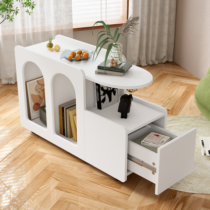 Beistellschrank mit Rollen, vielseitiger Aufbewahrungswagen für Wohnzimmer, Esszimmer und Schlafzimmer, Weißer