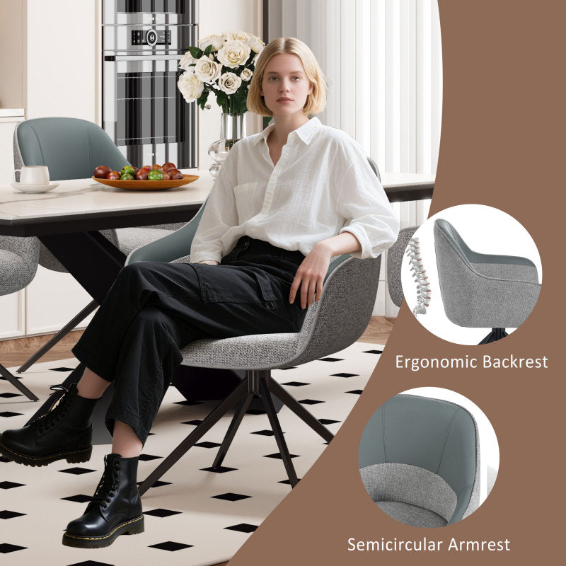 2 Drehbare Stühle mit Kunstleder-Stoff-Kombination, perfekt für Küche und Esszimmer, Grau