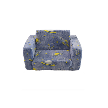 Klappbares Kindersofa Plüsch, Astronauten Muster leuchtend, waschbar, Blau/Grün
